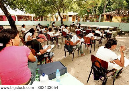 Porto Seguro, Bahia / Brazil - January 20, 2009: Public School Students Attend Class On The School P
