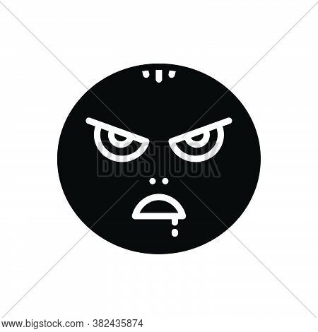 Black Solid Icon For Mad Insane Maniac Raving Wild Demented Emoji Character Angry