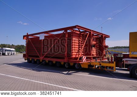 A Truck With A Special Semi-trailer For Transporting Oversized Loads. Oversize Load Or Exceptional C
