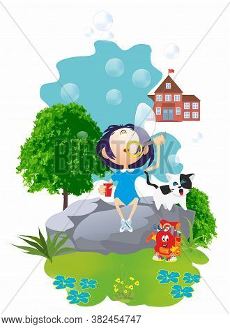 Composition With A Girl Who, Instead Of Going To School, Lets Out Soap Bubbles