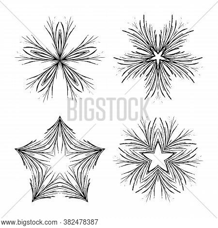 A Set Of Grunge Drawings. Destroyed Design Elements. Vector Circular Pattern, Black And White Graphi