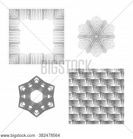 Vector Set In Grunge Style. Indian Knitted Pattern. Hipsters, Boho, Rustic Rug. Frames, Round Patter
