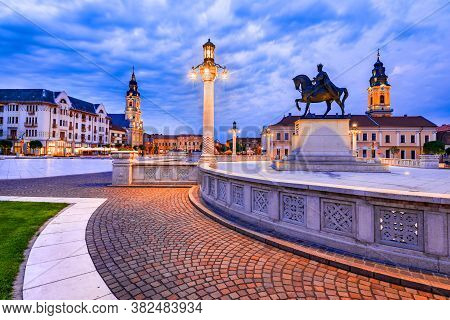 Oradea, Romania With Union Square (piata Unirii) Western Transylvania Twilight Sightseeing.