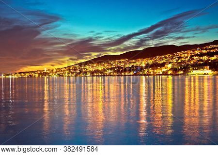 Town Of Crikvenica Waterfront Evening Sunset View, Kvarner Bay Region Of Croatia