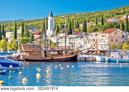 Tourist Town Of Selce Waterfront And Harbor View, Crikvenica Riviera In Croatia