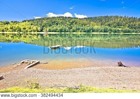 Bajer Lake Beach In Fuzine View, Gorski Kotar Region Of Croatia