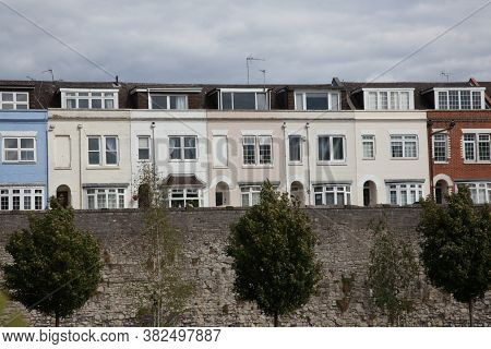 A Row Of Quaint Terrace Houses On The Town Wall In Southampton, Hampshire In The Uk, Taken On The 10