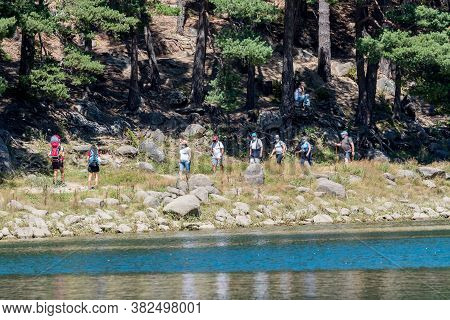 Escaldes Engodany, Andorra : 20 August 2020 : Tourists Enjoying The Summer Afternoon At Lake Engolas