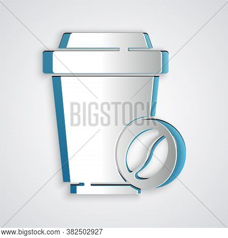 Paper Cut Coffee Cup To Go Icon Isolated On Grey Background. Paper Art Style. Vector