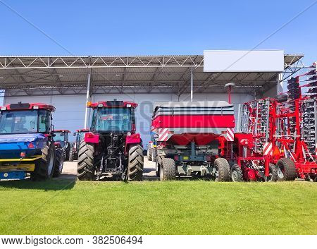 Kyiv, Ukraine - June 16, 2020: Tractor And Unia Cultivator On The Land For Minimum-tillage Technolog