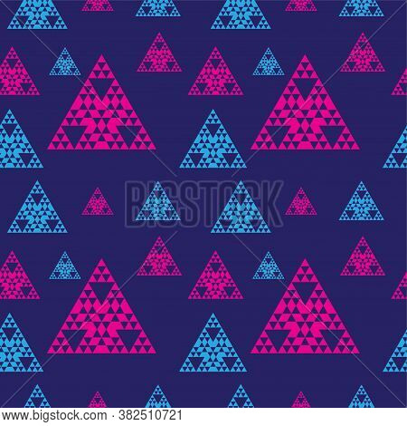 Colorful Abstract Triangles Shape Ornament. Triangular Geometric Seamless Pattern Design Template. L