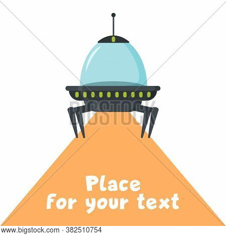 Ufo Flying Spaceship In Flat Design. Alien Space Ship In Cartoon Style. Ufo Isolated On Background. 