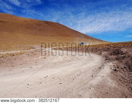 Van Crossing The Desert Off Road In The Bolivia Altipiano