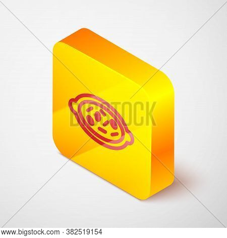 Isometric Line Kheer In A Bowl Icon Isolated On Grey Background. Traditional Indian Food. Yellow Squ