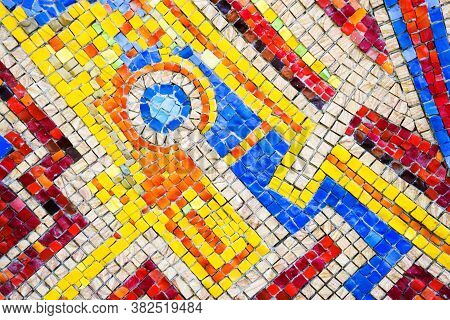 Wall, Mosaic Of Multicolored Stones, Texture, Background. Fon.