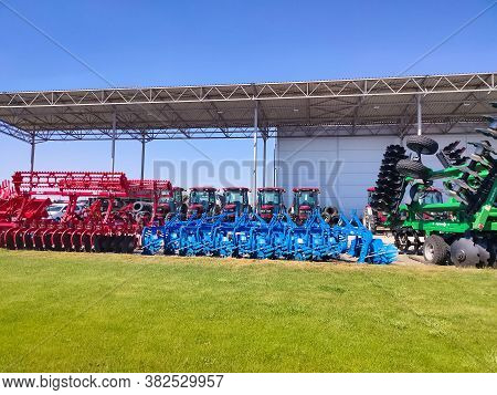 Kyiv, Ukraine - June 16, 2020: Tractor And Unia Cultivator On The Land For Minimum-tillage Technolog