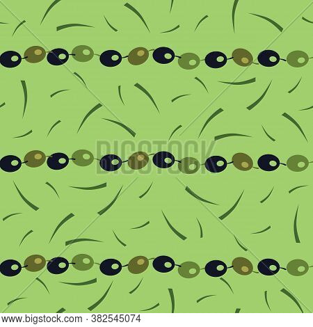 Green Greek Style Olive Pattern On Green Background