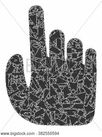 Debris Mosaic Index Finger Icon. Index Finger Collage Icon Of Debris Items Which Have Randomized Siz