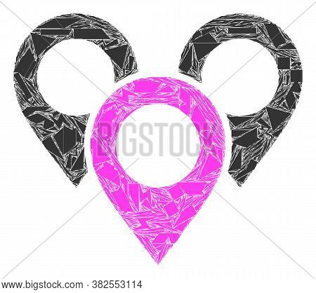 Debris Mosaic Map Marker Group Icon. Map Marker Group Collage Icon Of Debris Elements Which Have Var