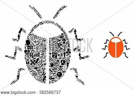 Mosaic Bug From Healthcare Items And Basic Icon. Mosaic Vector Bug Is Formed From Medic Items. Abstr