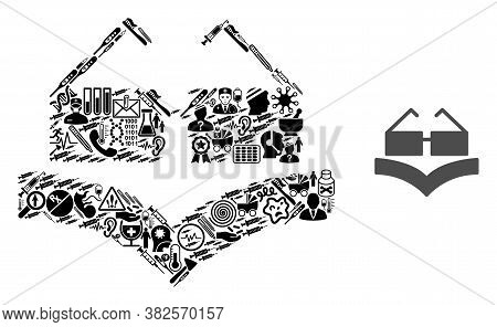 Mosaic Reading Glasses With Health Care Symbols And Basic Icon. Mosaic Vector Reading Glasses Is Des