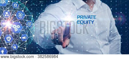Business, Technology, Internet And Network Concept. Young Businessman Shows The Word On The Virtual