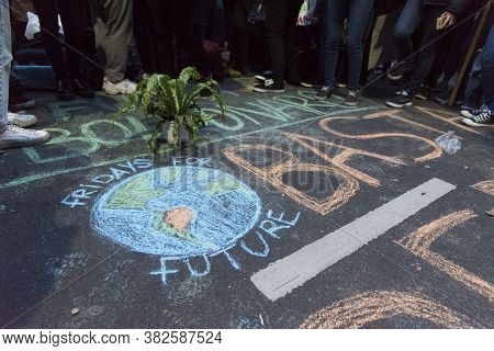 Caba, Buenos Aires / Argentina; Aug 23, 2019: Ecological Messages Painted On The Ground, Fridays For