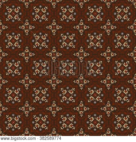 Beautiful Artwork Flower Motifs On Jepara Batik Design With Smooth Dark Brown Color Design.