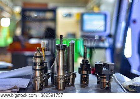Accessories For A Cnc Machining Center. Drills, Cutters, Mandrels, Collets