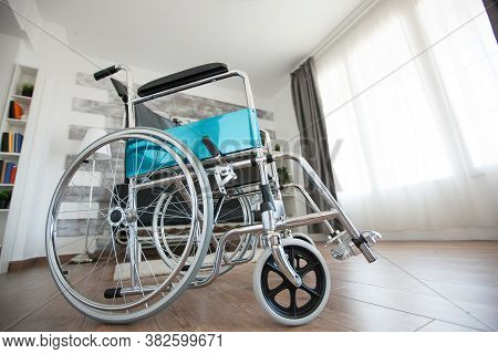 Wheelchair For Patient With Handicap In Nursing Home. No Patient In The Room In The Private Nursing 