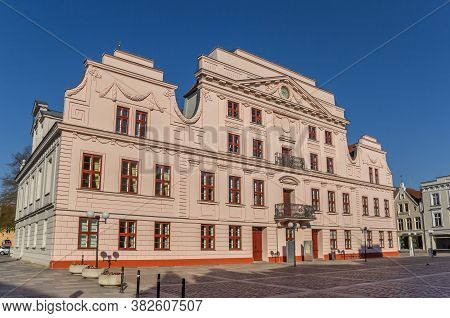 Historic Town Hall On The Central Market Square Of Gustrow, Germany