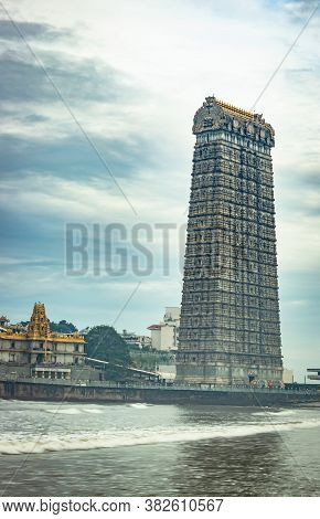 Murdeshwar Rajagopuram Temple Entrance With Flat Sky Image Is Take At Murdeshwar Karnataka India At 