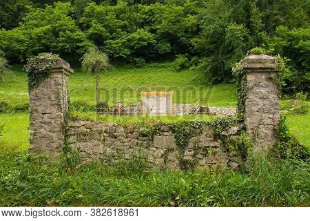 The Remains Of The Wall At The Former World War One Cemetery In Kamno, Primorska, Slovenia. The Bodi