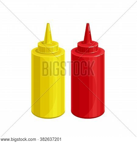 Mustard And Tonato Ketchup Outline Vector Icon. Dispensers For Mustard And Ketchup, Fast Food Toppin