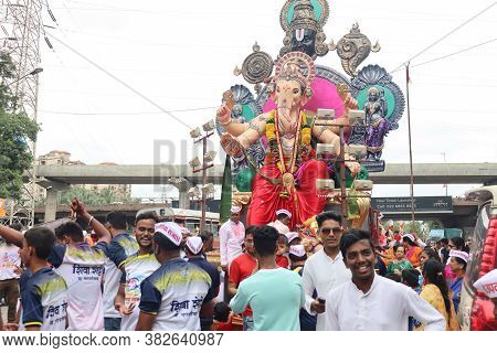 Mumbai, Maharashtra/india June 14 2020- Decorated Idol Of Lord Ganesha With Black Background. Lalbau