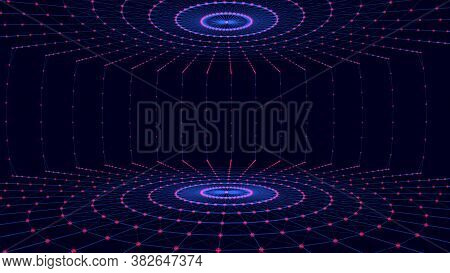 Abstract Digital Background Of Two Circles With Connection Red Dots And Blue Lines. Concept Network 