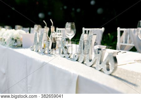 Wedding Table Decoration - Silver Glitter Letters Mr And Mrs