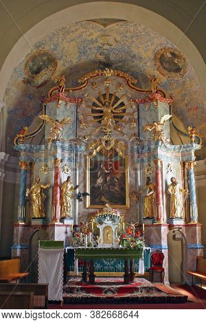 PLESIVICA, CROATIA - JULY 22, 2013: High altar in the parish church of Saint George in Plesivica, Croatia