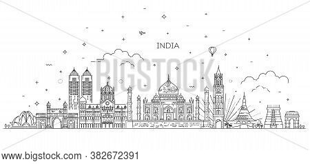 Travel And Tourism Background. Vector Background. Line Illustration. Line Art Style