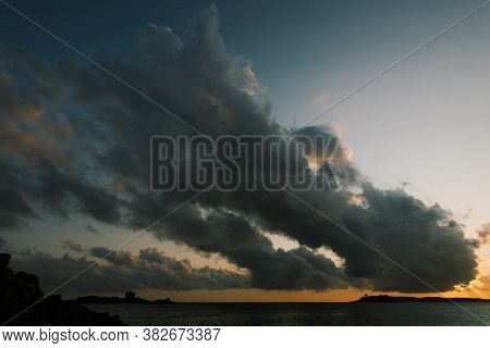 Dark Clouds Are Advancing In The Sky Above The Sea, Near The Arza Fort, Near The Island Of Mamula In