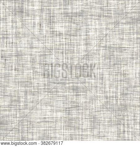 Seamless Gray French Woven Linen Texture Background. Farmhouse Ecru Flax Hemp Fiber Natural Pattern.
