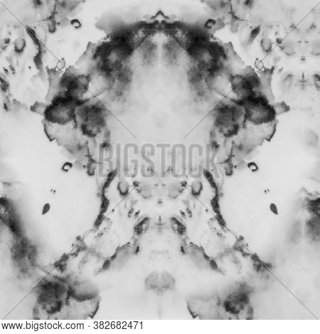 Seamless Ink Paint Pattern. Clouds Macro. Black, White Mottled Pattern. Gray Gradient Marble Style T