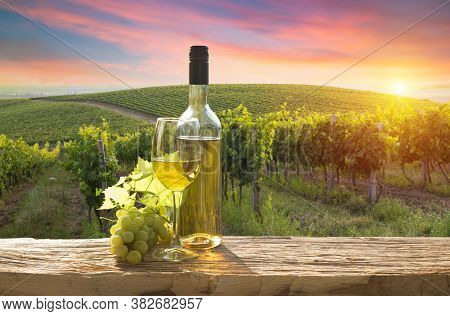 Chianti Vineyard Landscape In Tuscany, Italy Field