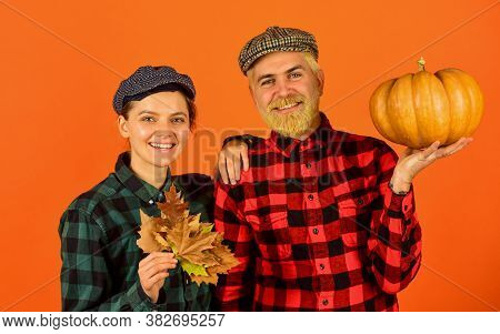 Harvest Festival. Farmers Market. Autumn Mood. Couple In Love Checkered Rustic Outfit. Retro Style. 