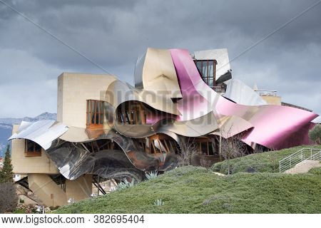 El Ciego, Álava/Spain; 02/27/2016: Marques de Riscal Winery designed by Architect Fran Ghery. Photo taken during a guided tour in 2016