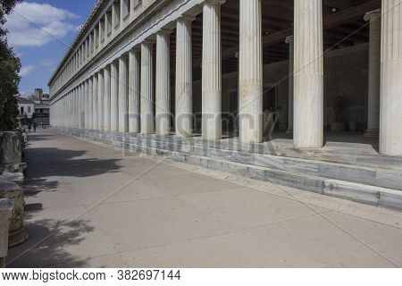 Athens, Greece - August 13 2016: Stoa Of Atolos Historic Site In Athens