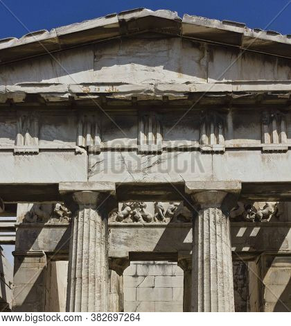 Athens, Greece - August 13 2016: Temple Of Hephaestus In The Ancient Athens Agora