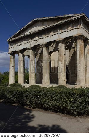 Athens, Greece - August 13 2016: Temple Of Hephaestus In The Ancient Athens Agora