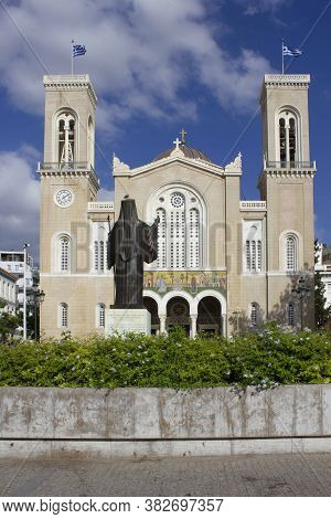 Athens, Greece - August 13 2016: The Metropolitan Cathedralof Annunciation In Athens, Greece, With A
