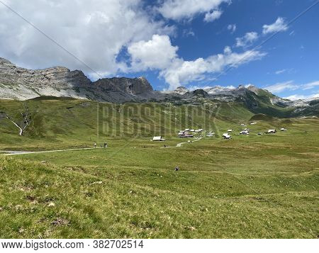 Traditional Alpine Livestock Settlement Tannalp Next To Lake Tannensee And In The Uri Alps Massif, M
